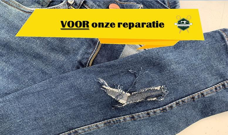 Beschadigde jeans voor reparatie