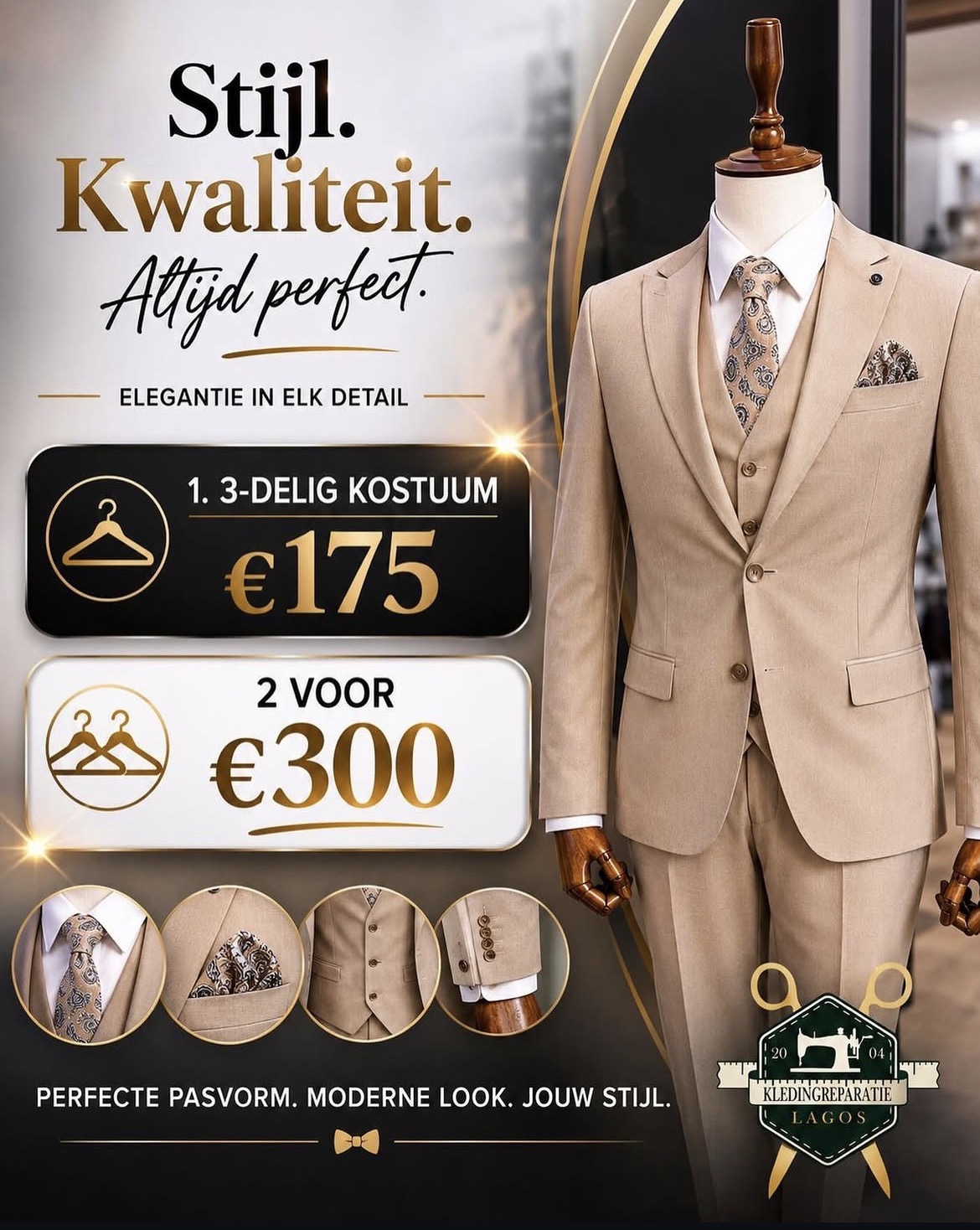 Lagos Mode kostuum aanbieding — 3-delig kostuum vanaf €175, 2 voor €300